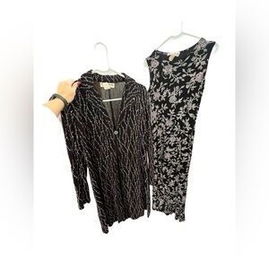 Vintage 90s Glitter Black Floral Formal Maxi Dress Set Size 8/10